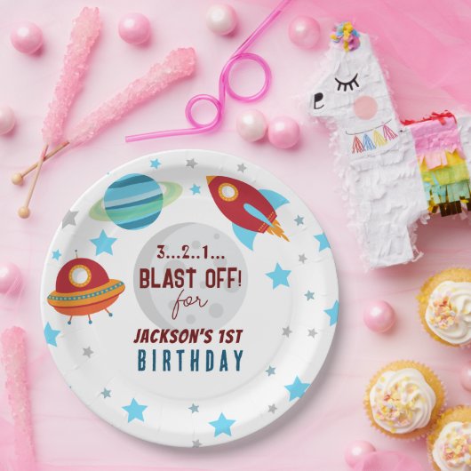 Space Blast Off 1e verjaardag Papieren Bordje (Feest)