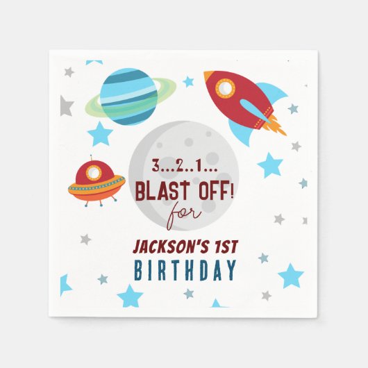 Space Blast Off 1e verjaardag Servet (Voorkant)