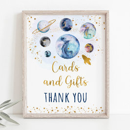 Space Blue Gold Kaarten en cadeauborden van zaterd Poster