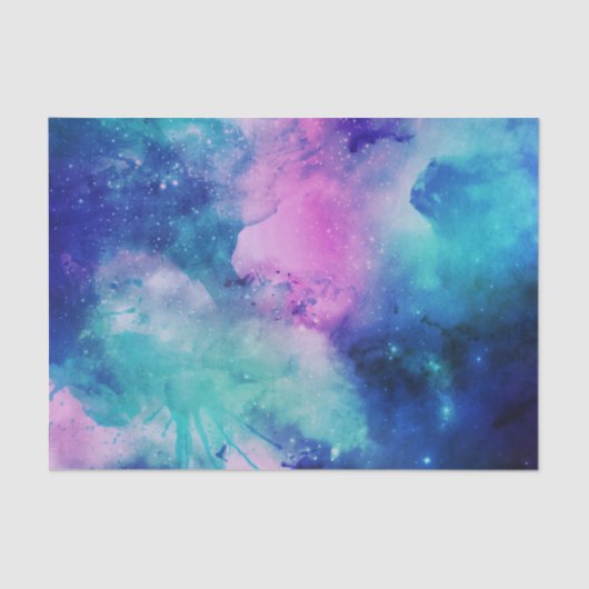 Space Blue Pink Waterverf Star Nebula Universe Tissuepapier (Voorkant)