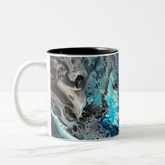 Space blue pouring tweekleurige koffiemok (Links)