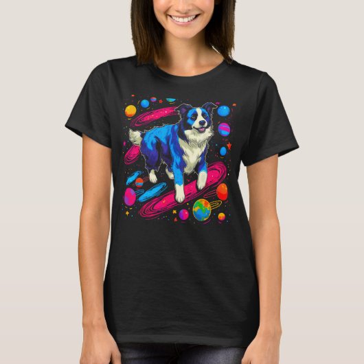 Space Border Collie Dog T-shirt (Voorkant)