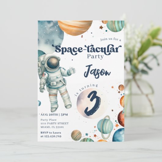 Space Boy Astronaut Blauw Verjaardag Kaart (Staand voorkant)