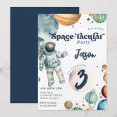 Space Boy Astronaut Blauw Verjaardag Kaart (Voorkant / Achterkant)