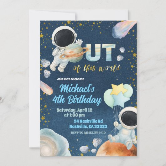 Space Boy Birthday Invitation Kaart (Voorkant)