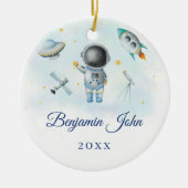 Space Boy Gold Galaxy Moon Stars-raket UFO-draad Keramisch Ornament (Voorkant)