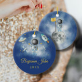 Space Boy Gold Galaxy Moon Stars-raket UFO-draad Keramisch Ornament