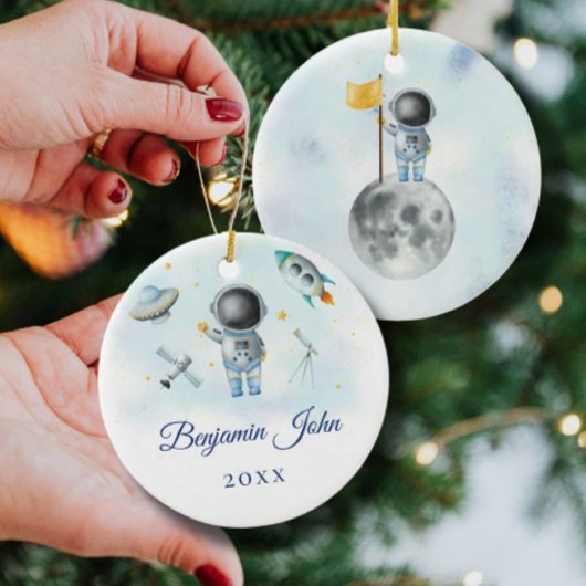 Space Boy Gold Galaxy Moon Stars-raket UFO-draad Keramisch Ornament