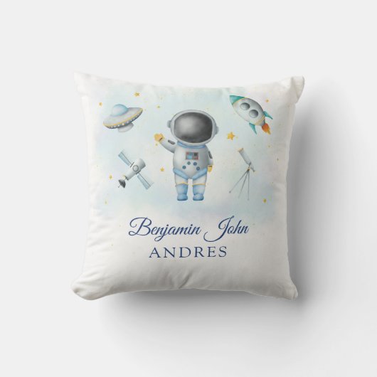 Space Boy Gold Galaxy Moon Stars-raket UFO-draad Kussen (Voorkant)