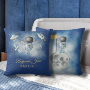Space Boy Gold Galaxy Moon Stars-raket UFO Kussen