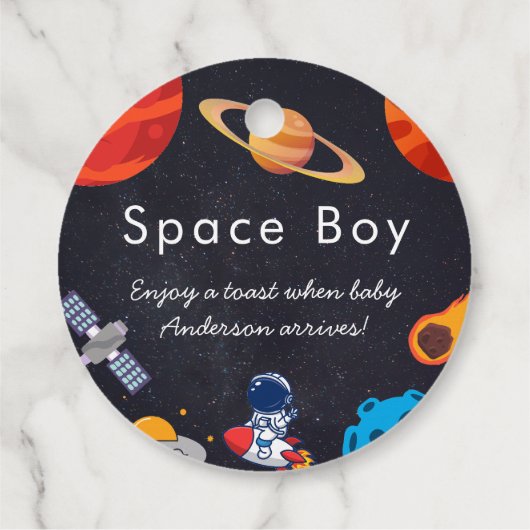 Space Boy Planets Schattige Astronaut Baby shower Bedankjes Labels (Achterkant)