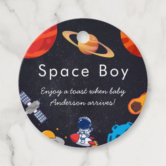 Space Boy Planets Schattige Astronaut Baby shower Bedankjes Labels (Voorkant)