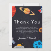 Space Boy Planets Schattige Astronaut Baby shower Bedankkaart (Voorkant)