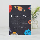 Space Boy Planets Schattige Astronaut Baby shower Bedankkaart (Staand voorkant)