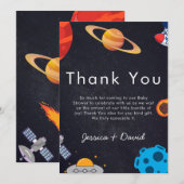 Space Boy Planets Schattige Astronaut Baby shower Bedankkaart (Voorkant / Achterkant)