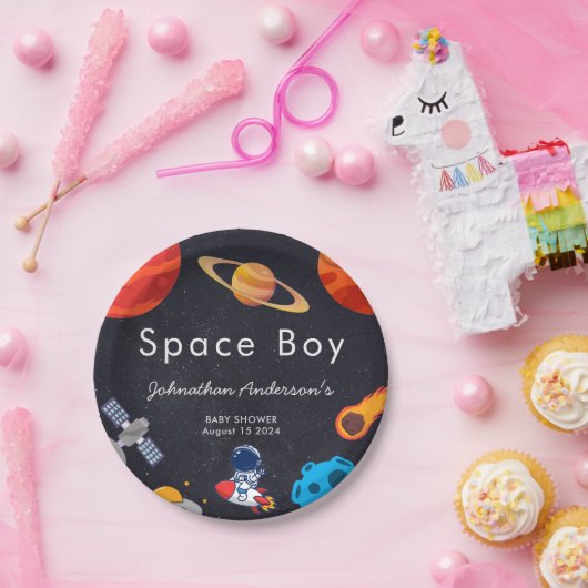 Space Boy Planets Schattige Astronaut Baby shower Papieren Bordje (Feest)