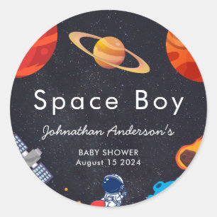 Space Boy Planets Schattige Astronaut Baby shower Ronde Sticker