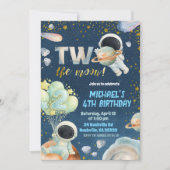 Space Boy TWO the moon Birthday Invitation Kaart (Voorkant)