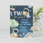 Space Boy TWO the moon Birthday Invitation Kaart (Staand voorkant)