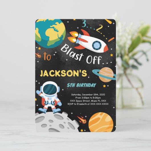 Space Boy Verjaardag Uitnodigingen (Staand voorkant)