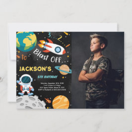 Space Boy verjaardagsuitnodigingen met foto Kaart