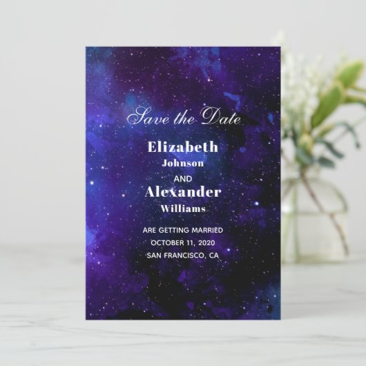 Space bruiloft opslaan van de datum. Nachtsterren. Kaart (Staand voorkant)