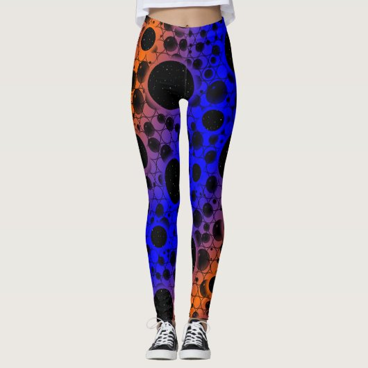 Space Bubble Spots - Blauw/Oranje Leggings (Voorkant)