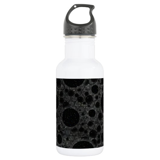 Space Bubble Spots - Glitter Zwart Waterfles (Voorkant)