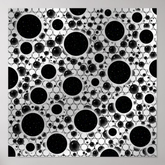 Space Bubble Spots - Wit/Zilver Poster (Voorkant)