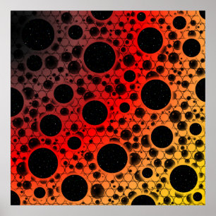 Space Bubble Spots - Zwart/Rood/Goud Poster