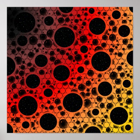 Space Bubble Spots - Zwart/Rood/Goud Poster (Voorkant)