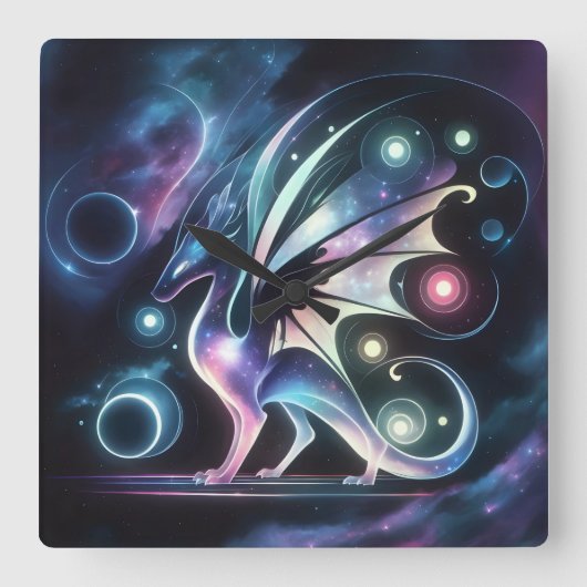 Space Butterfly Dragon Vierkante Klok (Voorkant)