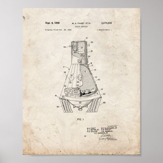 Space Capsule Patent - Oude look Poster (Voorkant)