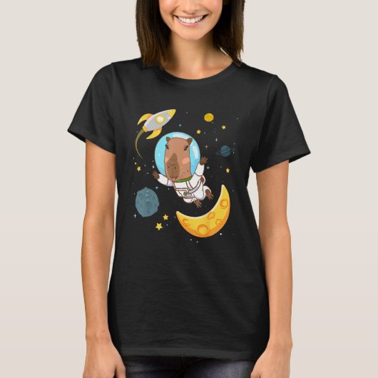 Space Capybara kosmonaut cape astronaut planeten S T-shirt (Voorkant)