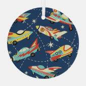 Space Cars: donkerblauw. Glas Ornament (Achterkant)
