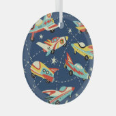 Space Cars: donkerblauw. Glas Ornament (Voorkant Rechts)