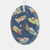 Space Cars: donkerblauw. Glas Ornament (Voorkant links)