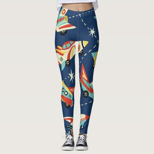Space Cars: donkerblauw. Leggings (Voorkant)
