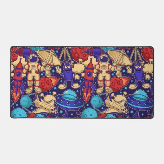 Space Cartoon Astronaut Alien Shuttle Rocket Moon Bureaumat (Voorkant)