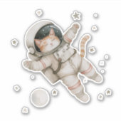 Space Cat Astronaut en planeten en sterren Sticker (Voorkant)