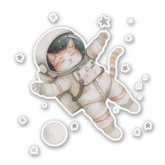 Space Cat Astronaut en planeten en sterren Sticker (Voorkant)