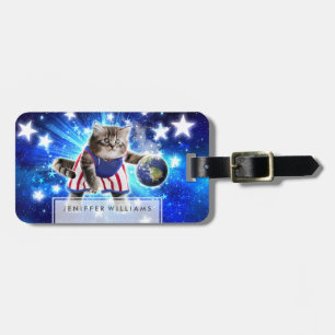 Space cat basketbal spelen bagagelabel