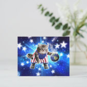 Space cat basketbal spelen briefkaart (Staand voorkant)