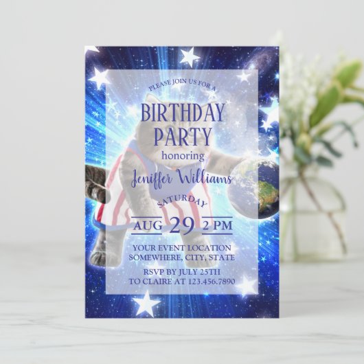 Space cat basketbal spelen kaart (Staand voorkant)