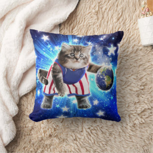 Space cat basketbal spelen kussen