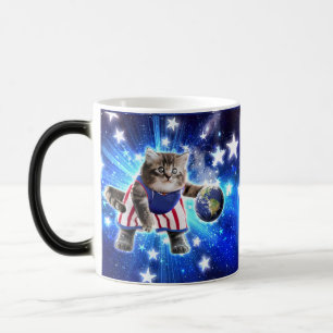 Space cat basketbal spelen magische mok