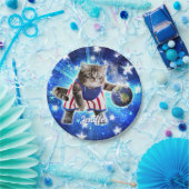Space cat basketbal spelen papieren bordje (Feest)
