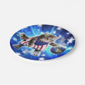 Space cat basketbal spelen papieren bordje (Gekanteld)