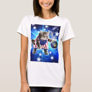 Space cat basketbal spelen t-shirt