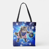 Space cat basketbal spelen tote bag (Achterkant)